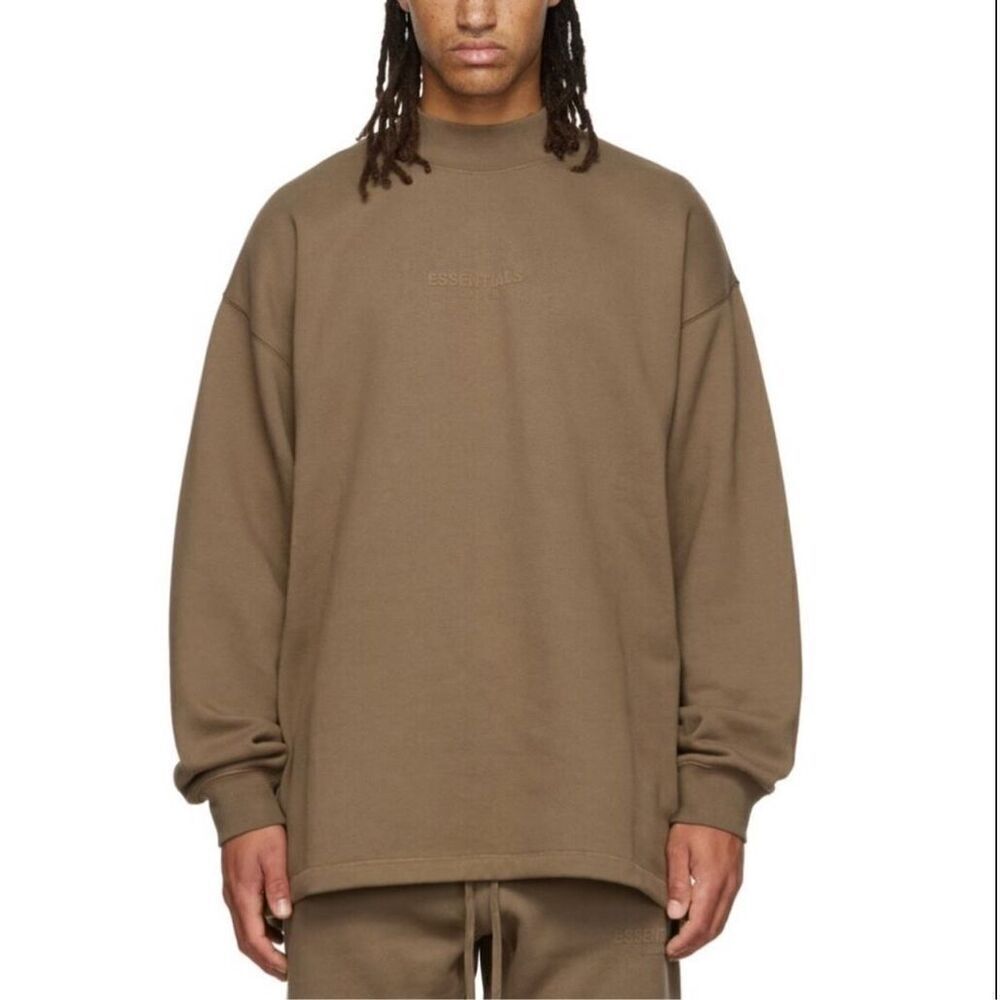 NWT Essentials Fear Of God Brown Mock Neck Fleece Lined Sweatshirt Small